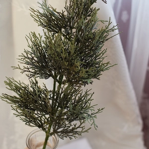 Artificial PE evergreen branch in glass vase for Christmas tree and home decor