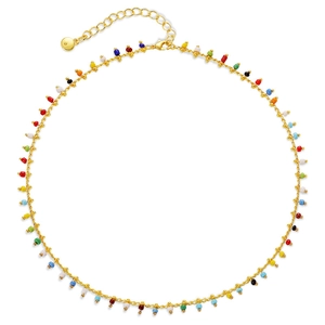 18K gold-plated copper chain necklace with vibrant multi-colored beads and lobster clasp