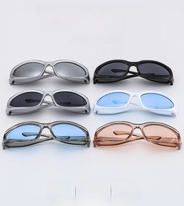 Array of retro sporty sunglasses in various colors with streamlined lightweight frames