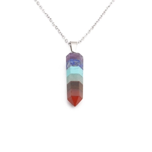 Chakra Natural Stone Healing Crystal Hexagonal Prism Pendant Necklace With Stainless Steel O-Chain For Women Jewelry