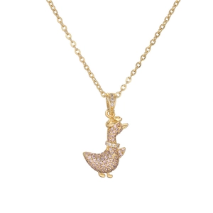 Elegant gold plated necklace with a sparkling pink and white zircon duck pendant