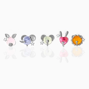 Detailed view of 18K gold plated animal earrings featuring colorful zircon stones