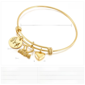 Detailed size chart of gold stainless steel adjustable mom bracelet with heart charms