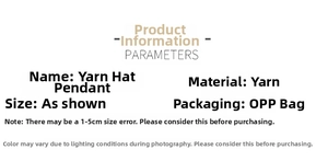 Detailed size specifications for mini knitted Christmas hat decorations and felt material