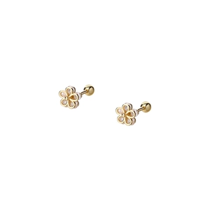 Elegant s925 sterling silver gold flower stud earrings with sparkling cubic zirconia stones