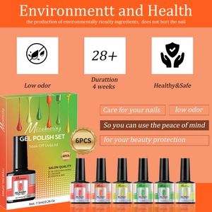6-piece translucent gel nail polish set with green box and long-lasting 7.5ml bottles