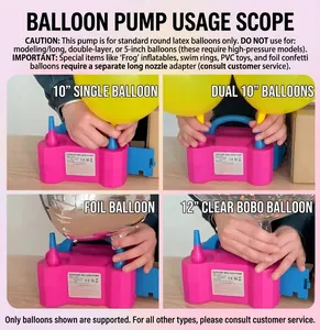 Dual-nozzle electric balloon pump showing compatibility with foil and latex balloons