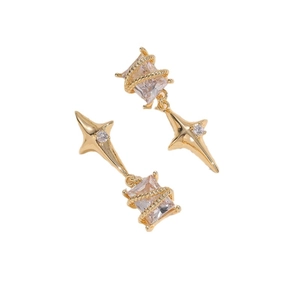 Minimalist 14K gold plated star and square zircon drop earrings on white background