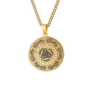 Golden Viking rune necklace with Celtic knot pendant on a classic curb chain