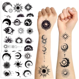 Temporary Tattoo Stickers Waterproof Sun Moon Star Butterfly Black White Minimalist Body Art For Kids Adults