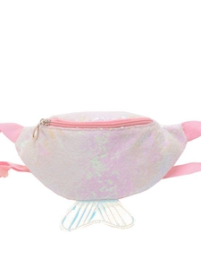 Pink mermaid sequin waist bag for kids with iridescent fish tail and glitter strap