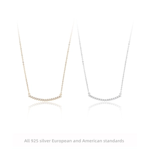 Collier Sourire Barre Courbée Argent Sterling 925 Pendentif Zircon Élégant Bijoux Minimalistes Pour Femmes