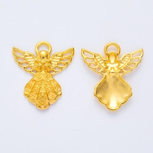 Detailed macro view showing the intricate relief texture on both sides of golden angel pendants
