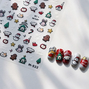 Weihnachts Nagelkunst Aufkleber Süße Cartoon Lebkuchenmann Schneemann Rentier Selbstklebend Ultradünn Winter Ferien Design Damen