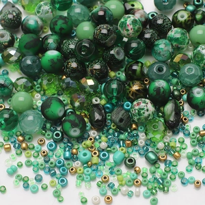 Mixed green 8mm glass and acrylic beads in various shapes for DIY jewelry making