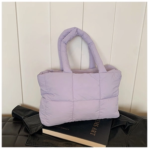 Fashionable lavender quilted puffer tote bag with puffy handles for autumn style