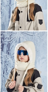 Detail of kids winter fleece-lined neck warmer hat with integrated snow goggles