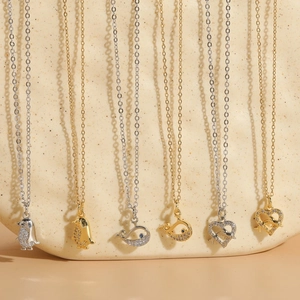 Marine series zircon pendants in 14K gold and silver plating with animal designs