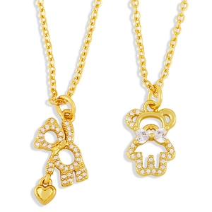 Collier Pendentif Ours Cœur Nœud Papillon Cuivre Plaqué Or Avec Zircone Bijoux De Luxe Scintillants Cadeau Femmes