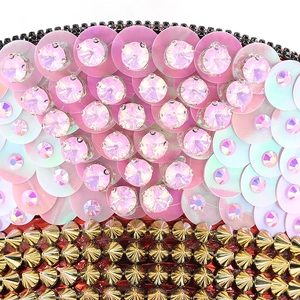 Chapeau de mariage rose à paillettes avec strass et clous dorés punk pour fêtes