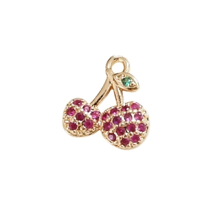 Gold-plated cherry pendant with red and green zircons for DIY jewelry making