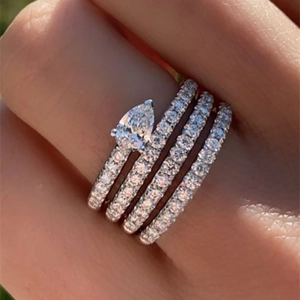 Niche Design Multi-Layer Pear Cut Zirconia Ring Copper Platinum Plated Geometric Water Drop Ring For Women Jewelry Gift