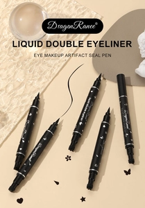 Detailed view of dual-ended liquid eyeliner pens with star and heart stamp applicators