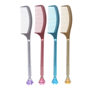 Creative comb-shaped pens with diamond tops in gold, silver, rose gold, and blue colors