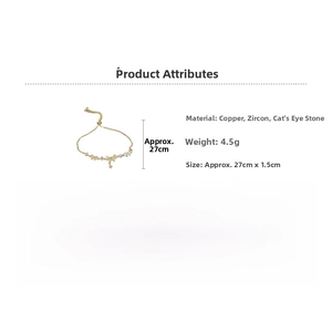 Detailed view of gold plated bracelet with zircon bow and opal material dimensions