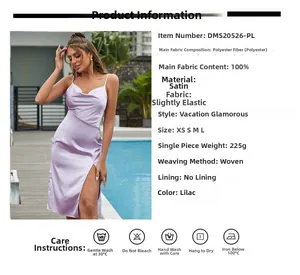 Vue détaillée d'une robe en satin lilas à col bénitier avec fente haute élégante