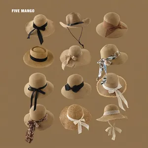 Women's French Vintage Straw Hat Wide Brim Sun Hat Beach Foldable Paper Woven Bowknot Ribbon Fedora Hat For Travel Vacation