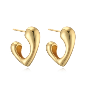 Minimalist gold heart-shaped hoop earrings with polished finish and modern C-ring design