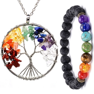 Tree Of Life Natural Stone Jewelry Chakra Healing Yoga Lava Rock Beads Necklace Bracelet Earrings For Women