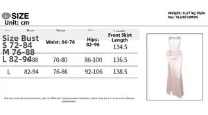 Detailed size chart for the split satin evening dress including bust waist and hip measurements