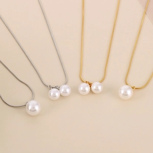 Collana Pendente Perla Artificial Acciaio Inossidabile Catena Serpente Gioielli Clavicola Elegante Accessorio Moda Minimalista Donne Ragazze