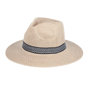 Men's breathable knit panama sun hat in light beige with black and white decorative band