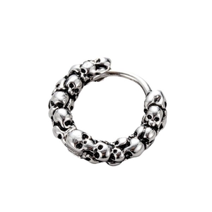 Gothic skull hoop earrings for men in vintage silver-tone cast stainless steel