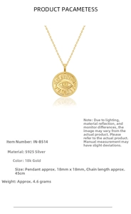 Detail showing 18k gold-plated 925 silver evil eye pendant with 18mm diameter
