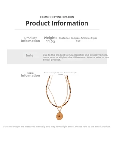 Detailed size and weight specs for the tiger eye stone compass necklace with 41.8cm length