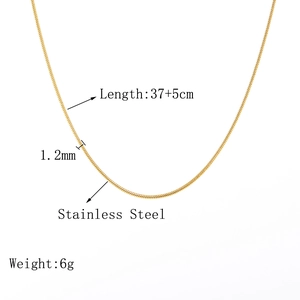 Detailed spec view of 1.2mm gold stainless steel snake chain necklace 37+5cm