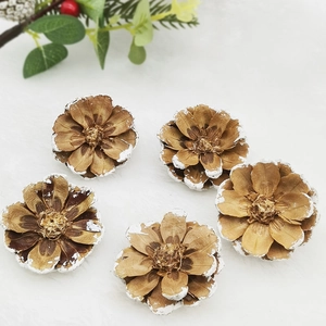 Natural brown pine cones with white snow edges for Christmas tree decoration 5 piece set