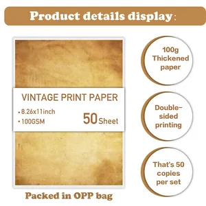 Pack de 50 hojas de papel vintage A4, papel kraft marrón 100GSM impresión a doble cara