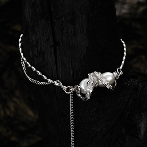 925 Sterling Silver Artificial Pearl Bracelet Women Double Layer Chain Minimalist Liquid Metal Design Adjustable Fashion Jewelry