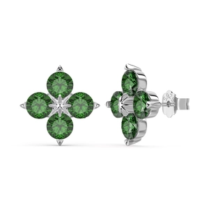 Sparkling S925 sterling silver stud earrings with green clover-shaped zircon stones