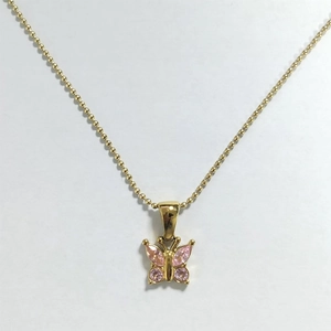 18K gold plated titanium necklace with pink zircon butterfly pendant on bead chain