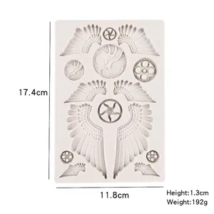 Steampunk gear and wings silicone mold for fondant cake and chocolate baking DIY