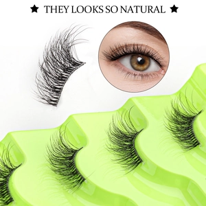 Natural wispy half false eyelashes set for eye elongation with a clear band and black finish