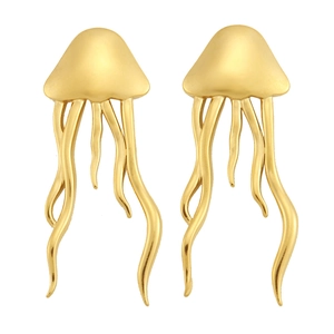 Artistic golden jellyfish dangle earrings in a polished finish with long tentacles