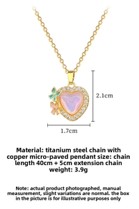 Detailed view of titanium steel necklace featuring a heart pendant and enamel butterfly