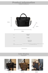 Detailed size chart and dimensions of the waterproof oxford cloth crossbody tote bag